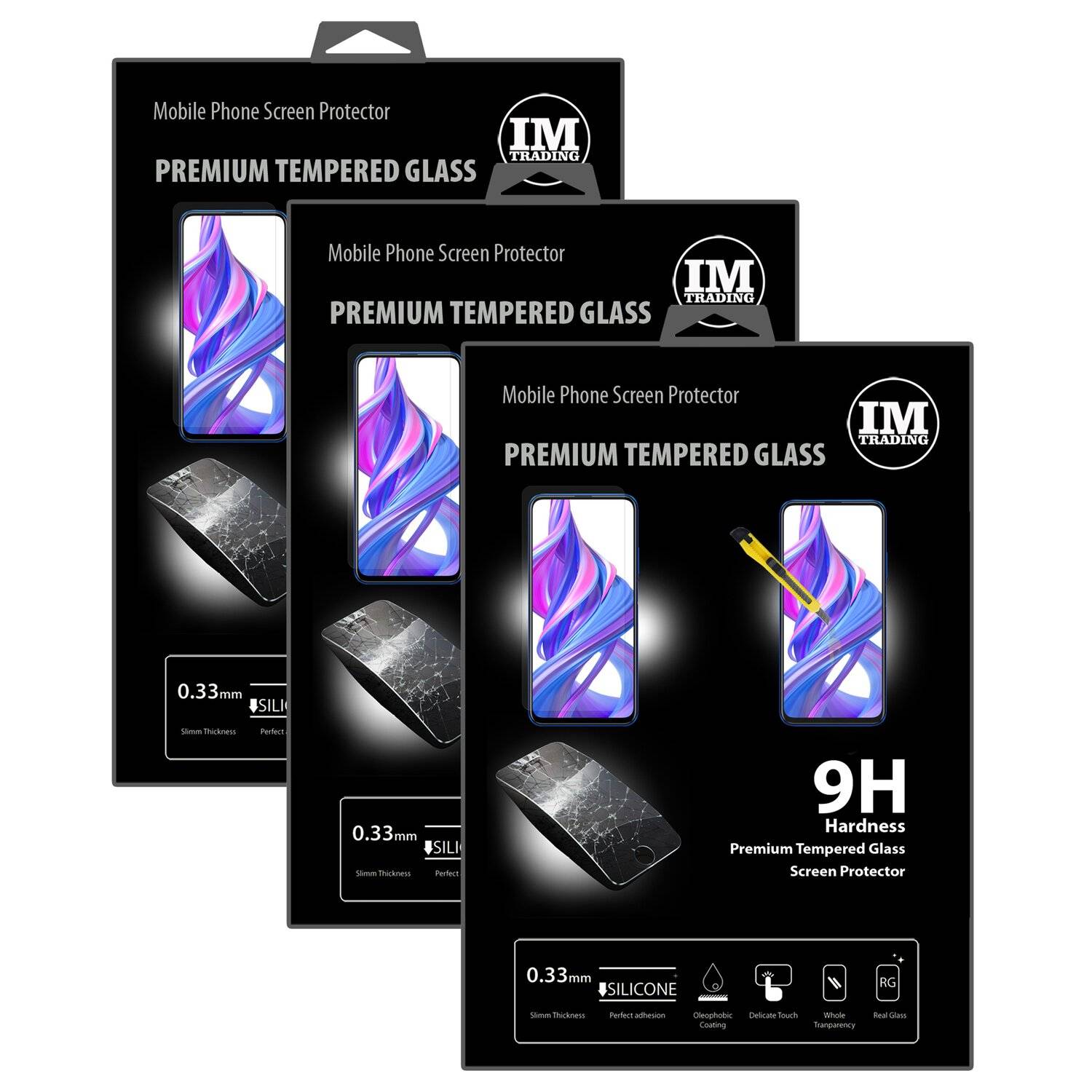 3X Schutz Schutz Glas 9H Tempered Glass Display Schutz Folie Display Glas Screen Protector kompatibel mit Honor 9X