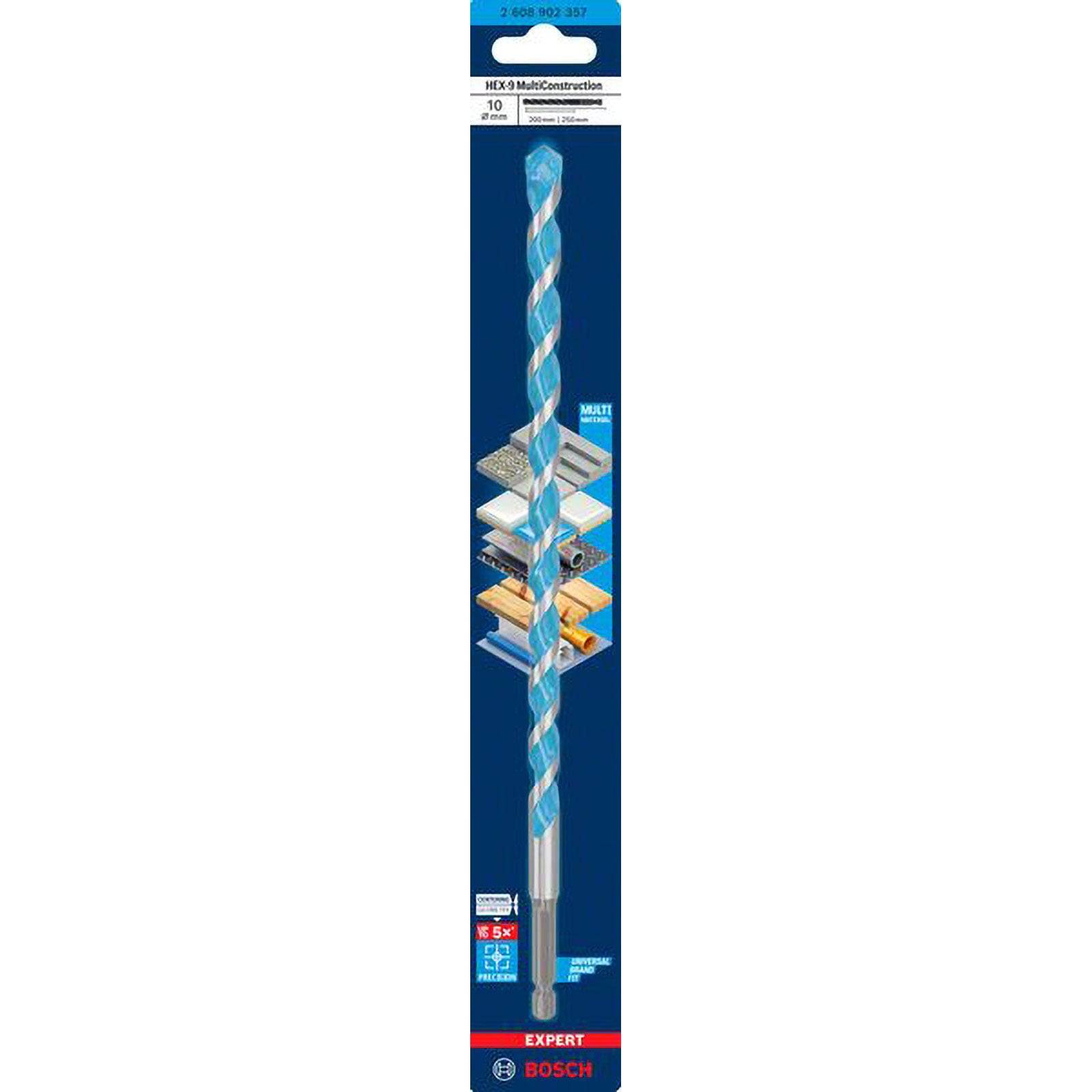 Ein blau und silberner Bohrer mit einer Länge von 250 mm, einem Durchmesser von 10 mm und einer Spiralform, geeignet für Präzisions-Bohrarbeiten.
