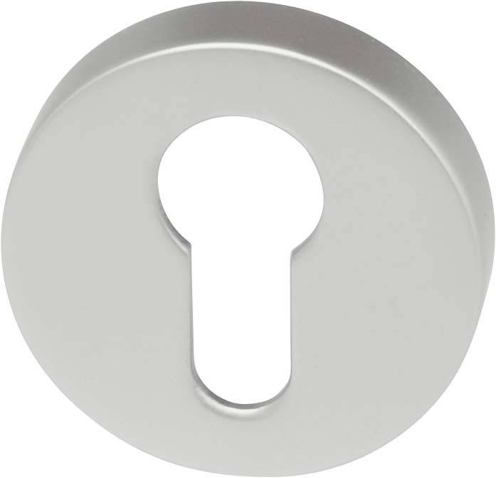 Eine glatte, metallische Türschlüssellochblende mit runder Form und zentralem Schlüsselloch, die dazu dient, die Sicherheit zu schützen und zu verbessern.