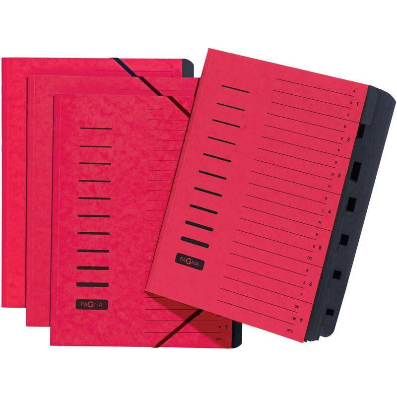 PAGNA Ordnungsmappe, DIN A4, aus Karton, 7 Fächer, rot