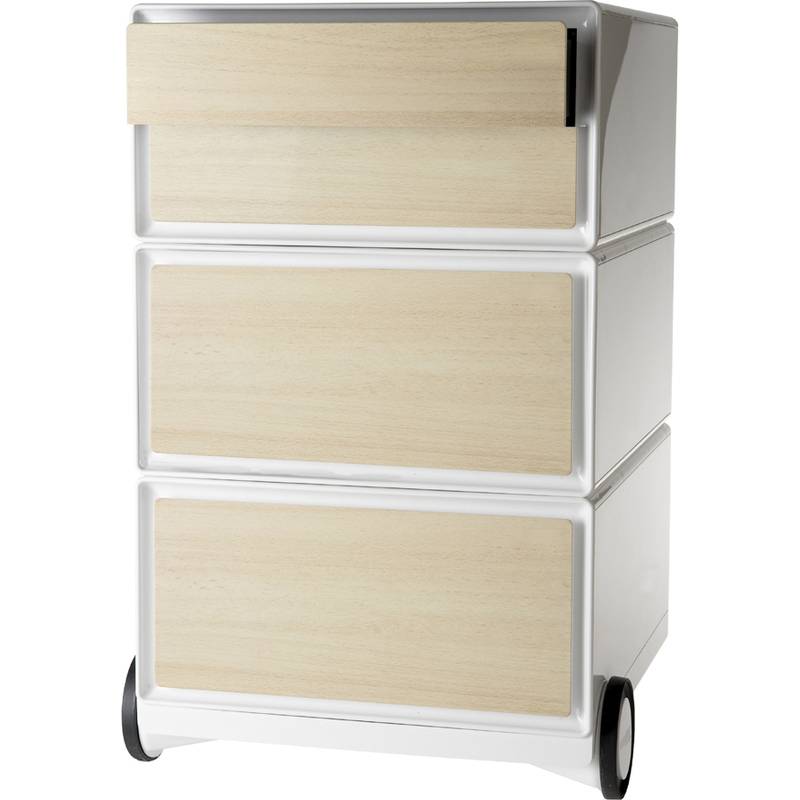 PAPERFLOW Rollcontainer easyBox, 4 Schübe, weiß / buche