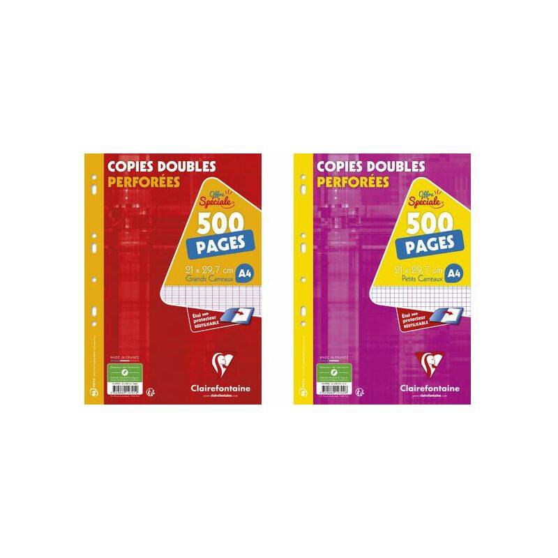 Clairefontaine Copies doubles perforées, A4, quadrillé 5x5
