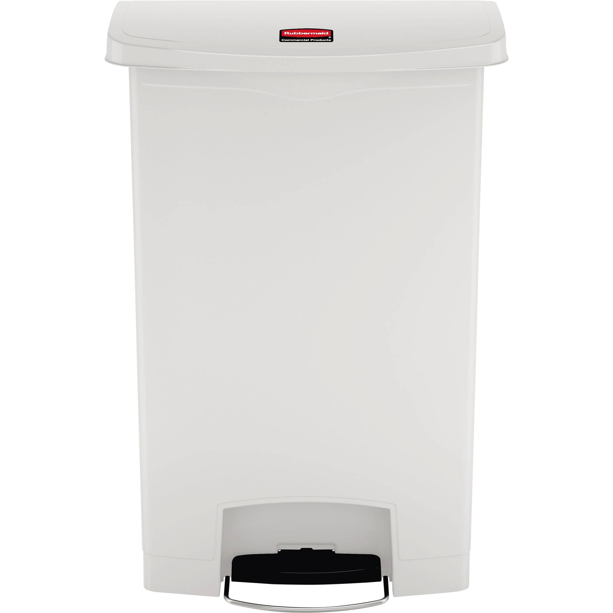 Weißer Fußpedal-Mülleimer mit geschlossenem Deckel, entwickelt für die berührungslose Abfallentsorgung.