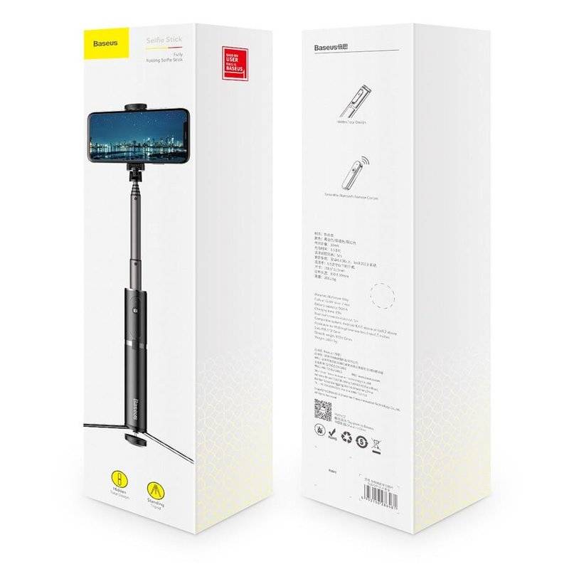 Baseus Fully Folding Bluetooth Selfie Stick Rot ca. 80cm lang 6 fach ausfahrbar 360° Grad schwenkbar