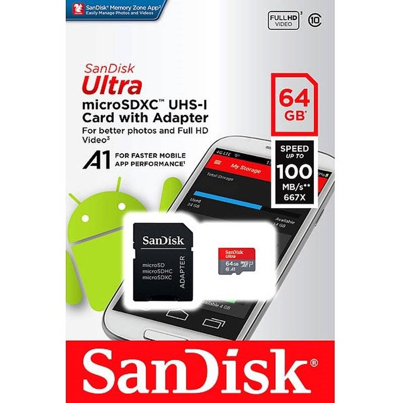 SanDisk Ultra® 64GB Micro SD Speicherkarte UHS-I Class 10 SDHXC mit SD Adapter