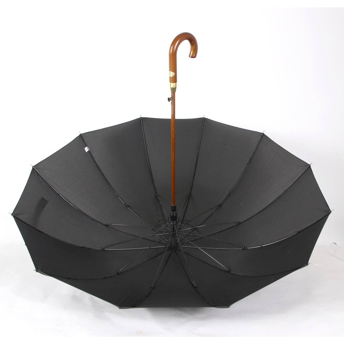 Holzstockschirm ergomoischer hochwertiger Stockschirm 12 Streben mit Automatik Regenschirm in Schwarz