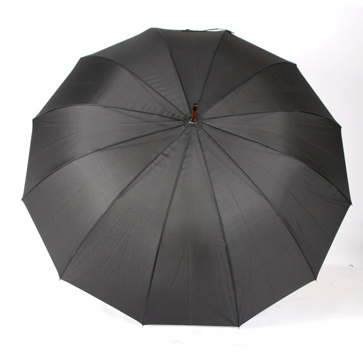 Holzstockschirm ergomoischer hochwertiger Stockschirm 12 Streben mit Automatik Regenschirm in Schwarz