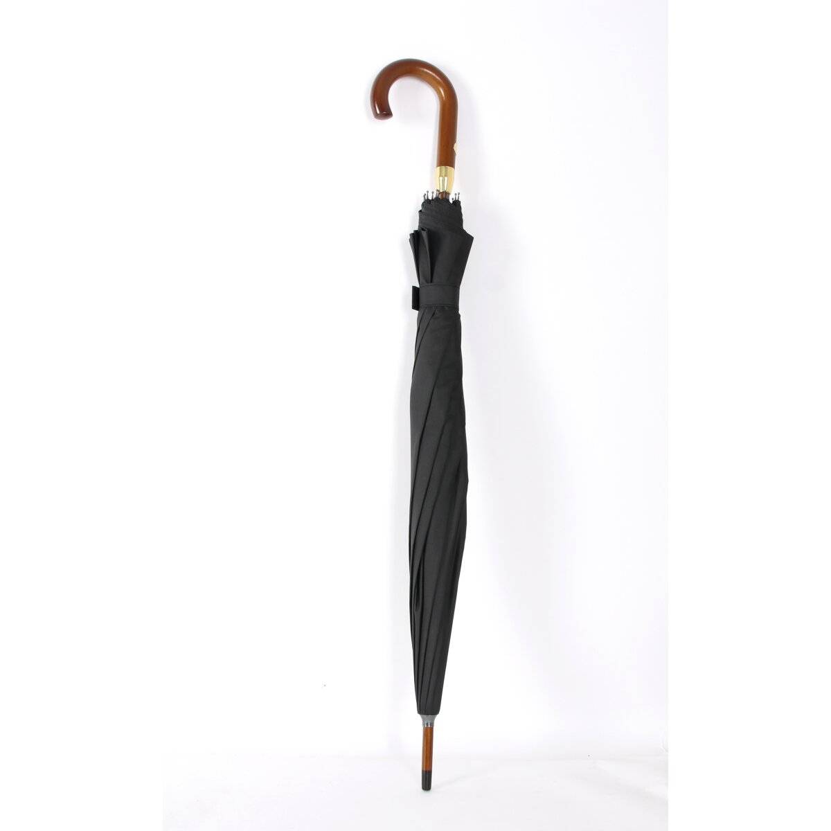 Holzstockschirm ergomoischer hochwertiger Stockschirm 12 Streben mit Automatik Regenschirm in Schwarz