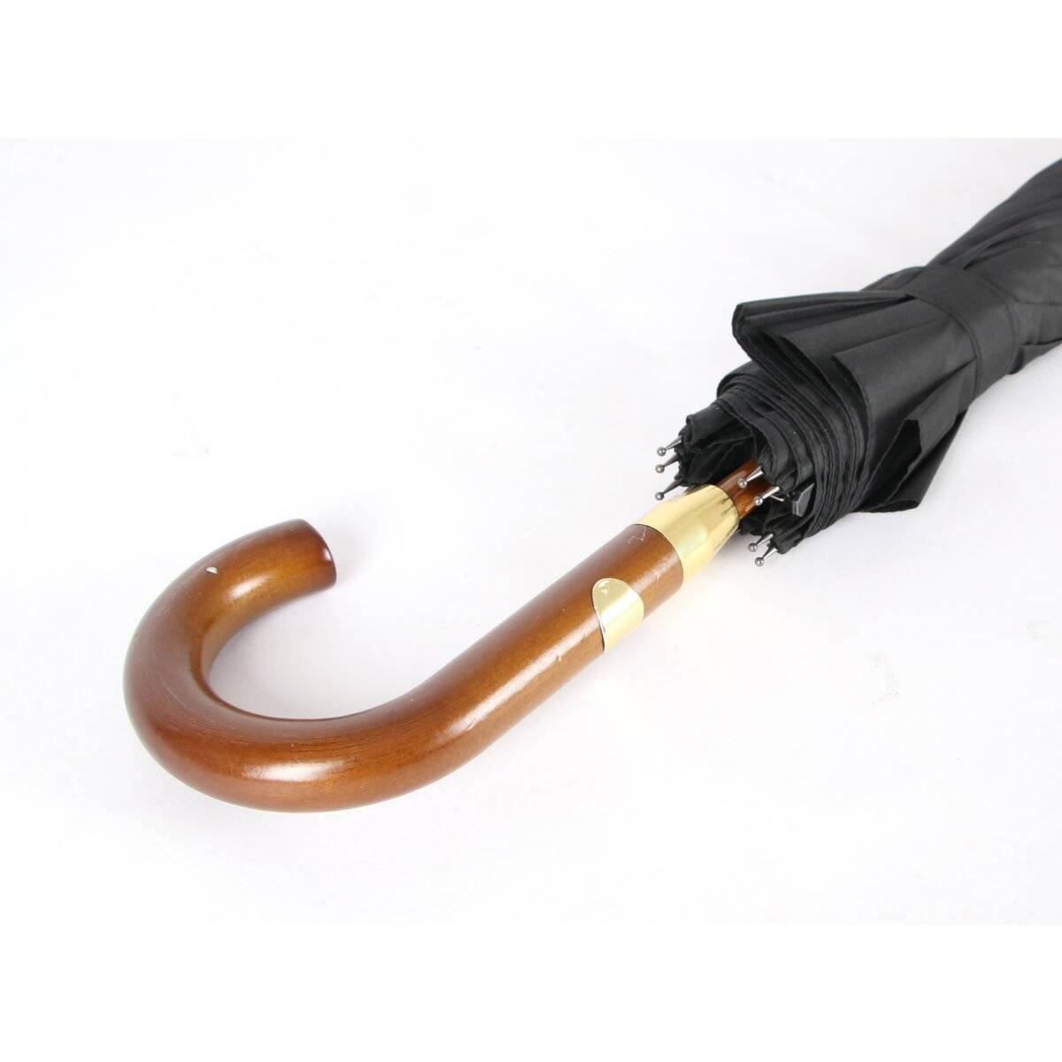 Holzstockschirm ergomoischer hochwertiger Stockschirm 12 Streben mit Automatik Regenschirm in Schwarz