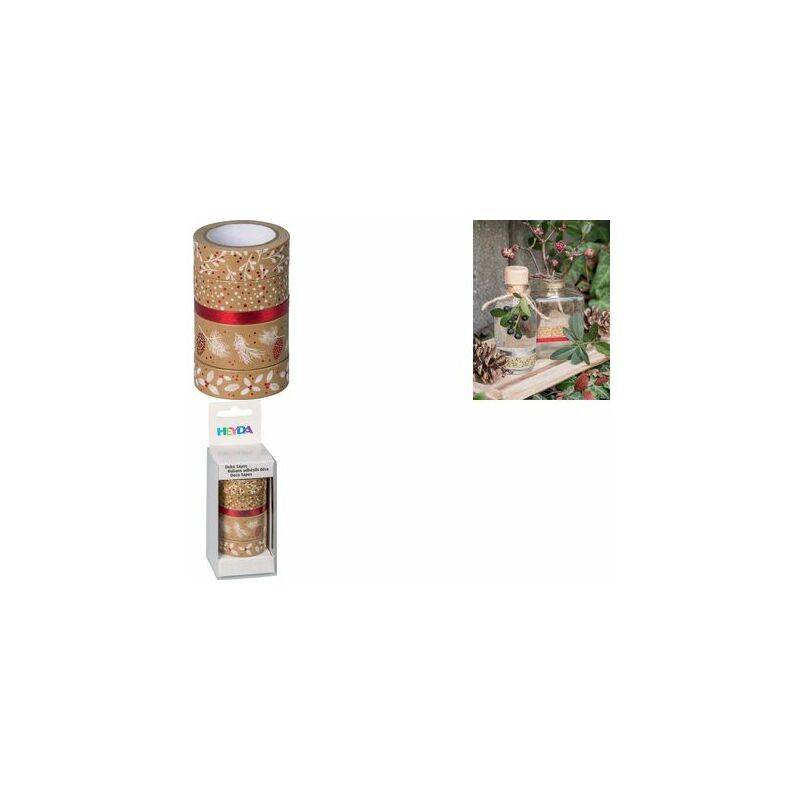 HEYDA Deko-Klebeband Natur, rot / weiß