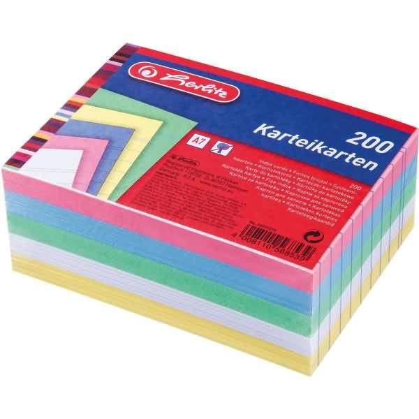 Karteikarten A7 170g/qm liniert farbig sortiert VE=200 Stück