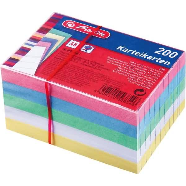Karteikarten A8 170g/qm liniert farbig sortiert VE=200 Stück