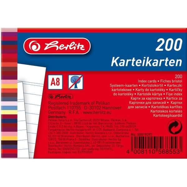 Karteikarten A8 170g/qm liniert weiß VE=200 Stück