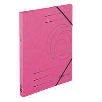Rosa Ringordner-Notizbuch mit schwarzem elastischem Verschluss und Spiralgrafik auf dem Umschlag, isoliert auf weißem Hintergrund dargestellt.