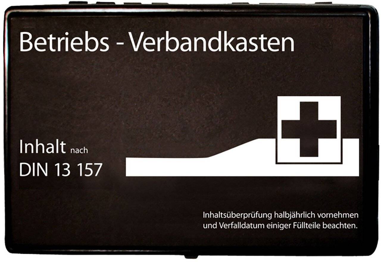 Verbandkasten, schwarz, DIN13157 Grundausstattung inkl. Wandhalter