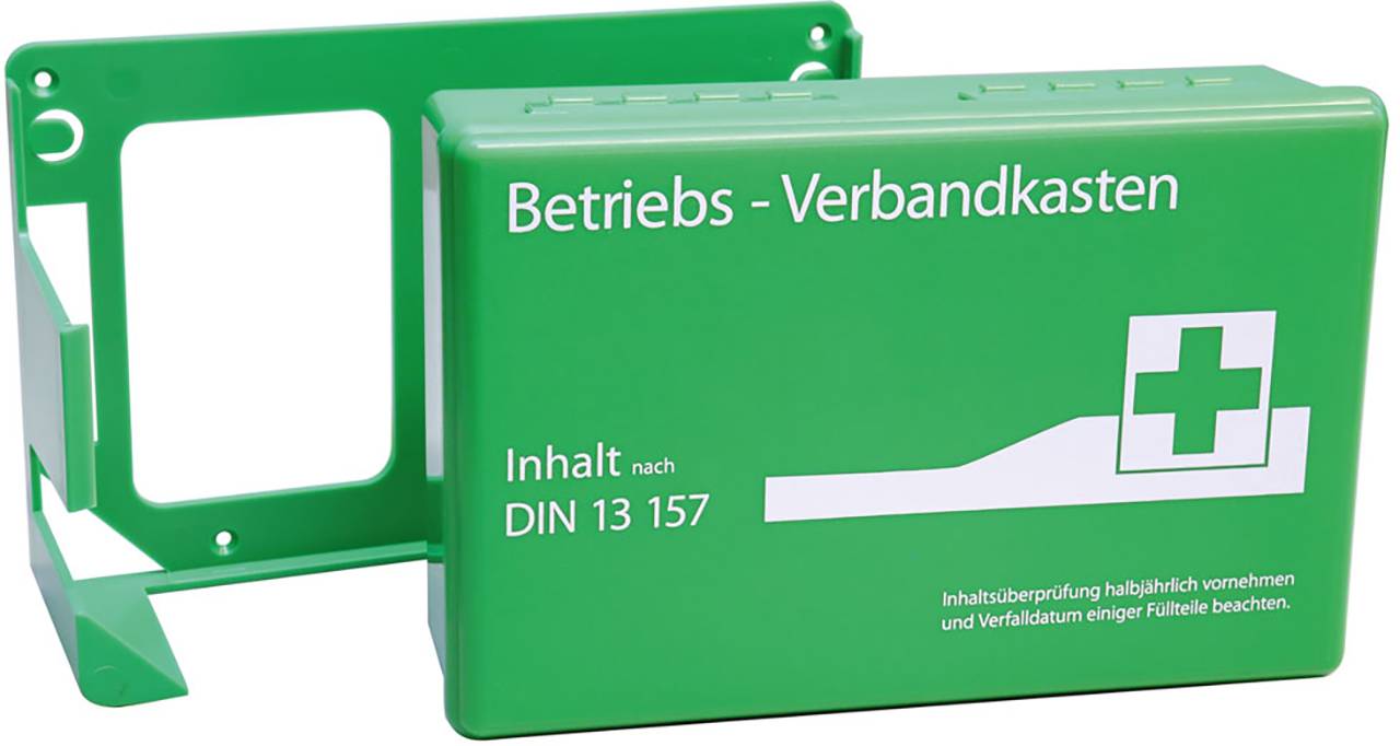 Verbandkasten, grün, DIN13157, Grundausstattung inkl. Wandhalter