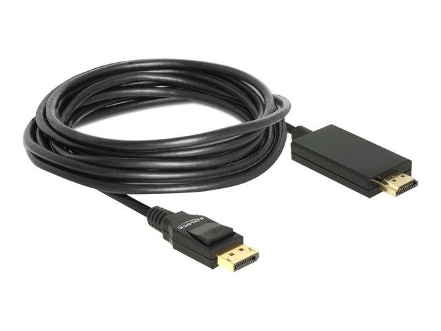Aufgerolltes schwarzes HDMI-Kabel mit vergoldeten Steckern auf weißem Hintergrund.