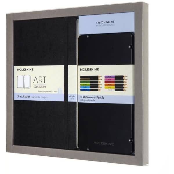 Skizzenbuch-Set Aquarell Large A5 52 Blatt Hardcover schwarz + Aquarellstifte