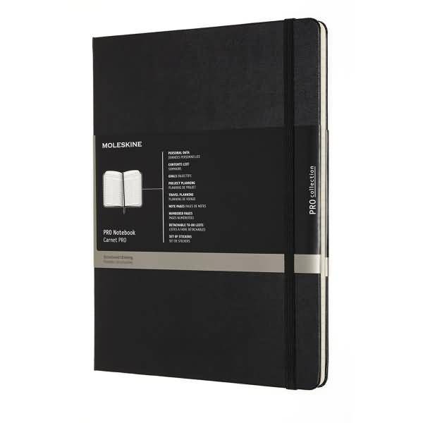 Professionelles Notizbuch XL 19x25cm Hardcover 96 Blatt schwarz