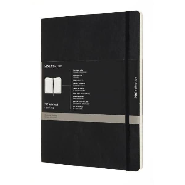Professionelles Notizbuch XL 19x25cm Softcover 96 Blatt schwarz