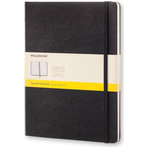 Notizbuch XL 19x25cm kariert Hardcover 96 Blatt schwarz