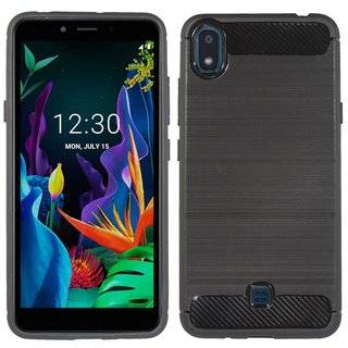 cofi1453® Silikon Hülle Bumper Carbon kompatibel mit LG K20 (2019) Case TPU Soft Handyhülle Cover Schutzhülle Schwarz