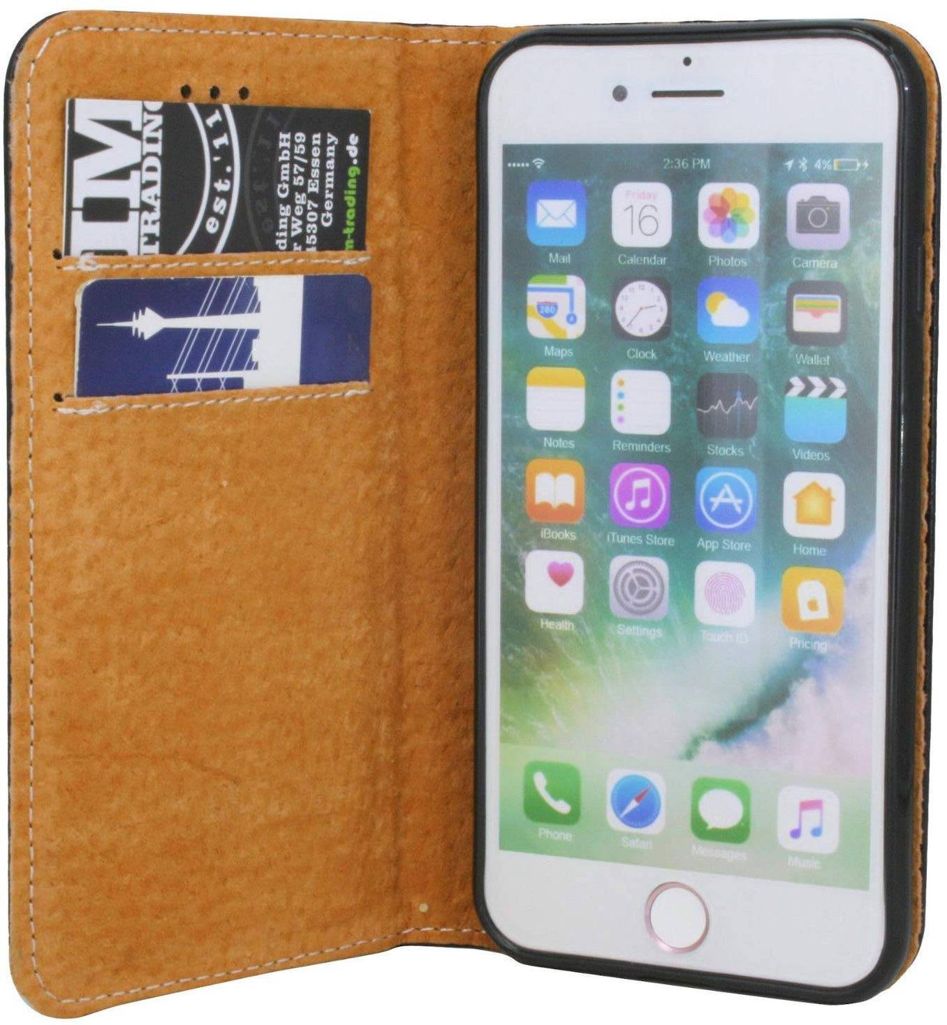 cofi1453 Elegante ECHT Leder Buch-Tasche Hülle kompatibel mit XIAOMI REDMI 8 in Schwarz Wallet Book-Style Cover Schale