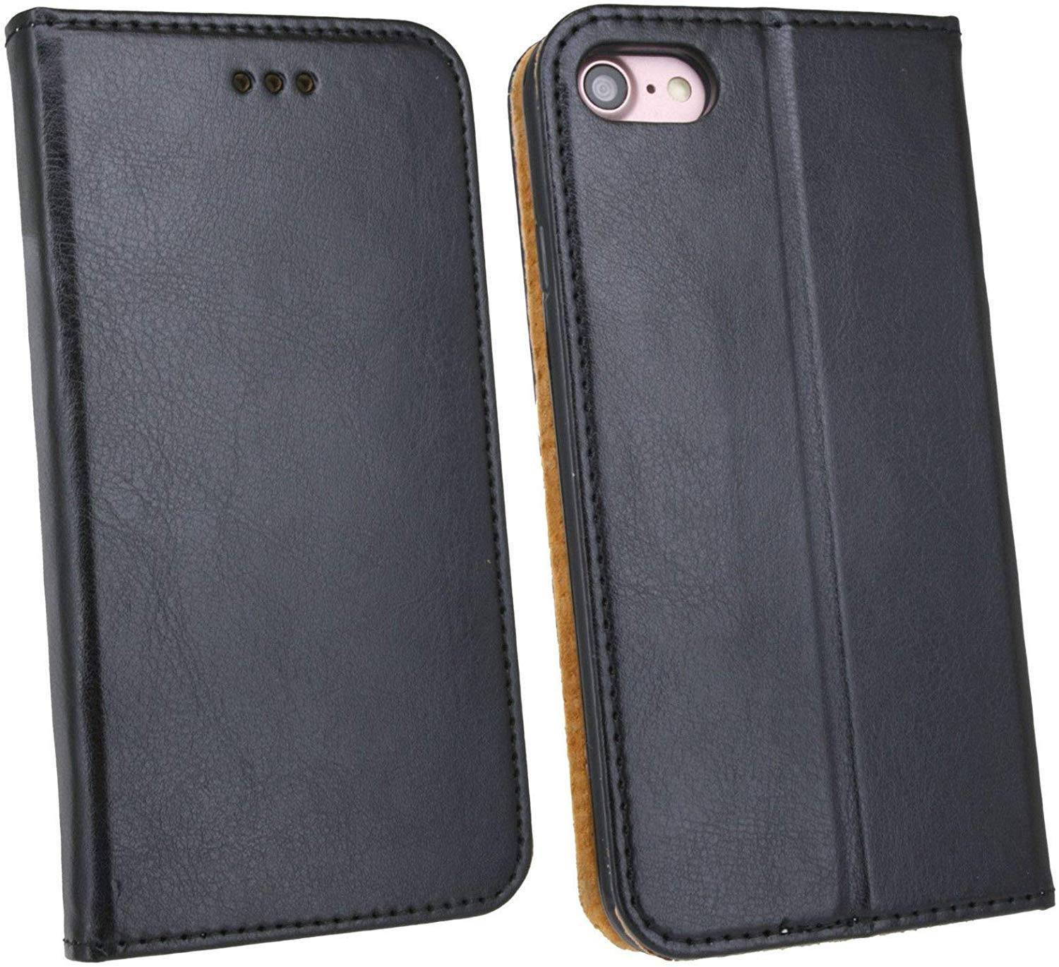 cofi1453 Elegante ECHT Leder Buch-Tasche Hülle kompatibel mit XIAOMI REDMI 8 in Schwarz Wallet Book-Style Cover Schale