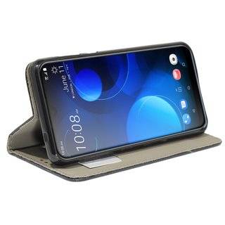 cofi1453® Buch Tasche "Smart" kompatibel mit HTC DESIRE 19+ PLUS Handy Hülle Etui Brieftasche Schutzhülle mit Standfunktion, Kartenfach Schwarz