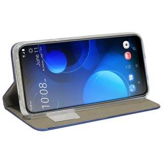 cofi1453® Buch Tasche "Smart" kompatibel mit HTC DESIRE 19+ PLUS Handy Hülle Etui Brieftasche Schutzhülle mit Standfunktion, Kartenfach Blau