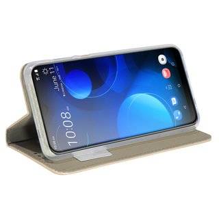 cofi1453® Buch Tasche "Smart" kompatibel mit HTC DESIRE 19+ PLUS Handy Hülle Etui Brieftasche Schutzhülle mit Standfunktion, Kartenfach Gold