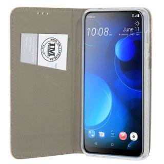 cofi1453® Buch Tasche "Smart" kompatibel mit HTC DESIRE 19+ PLUS Handy Hülle Etui Brieftasche Schutzhülle mit Standfunktion, Kartenfach Gold