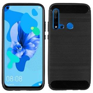 cofi1453® Silikon Hülle Bumper Carbon kompatibel mit HUAWEI P20 LITE 2019 Case TPU Soft Handyhülle Cover Schutzhülle Schwarz