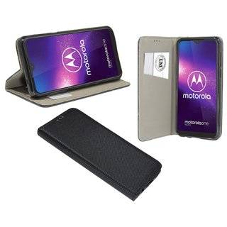 cofi1453® Elegante Buch-Tasche Hülle Smart Magnet kompatibel mit MOTOROLA ONE MACRO Leder Optik Wallet Book-Style Cover Schale in Schwarz