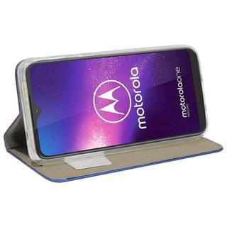 cofi1453® Elegante Buch-Tasche Hülle Smart Magnet kompatibel mit MOTOROLA ONE MACRO Leder Optik Wallet Book-Style Cover Schale in Blau