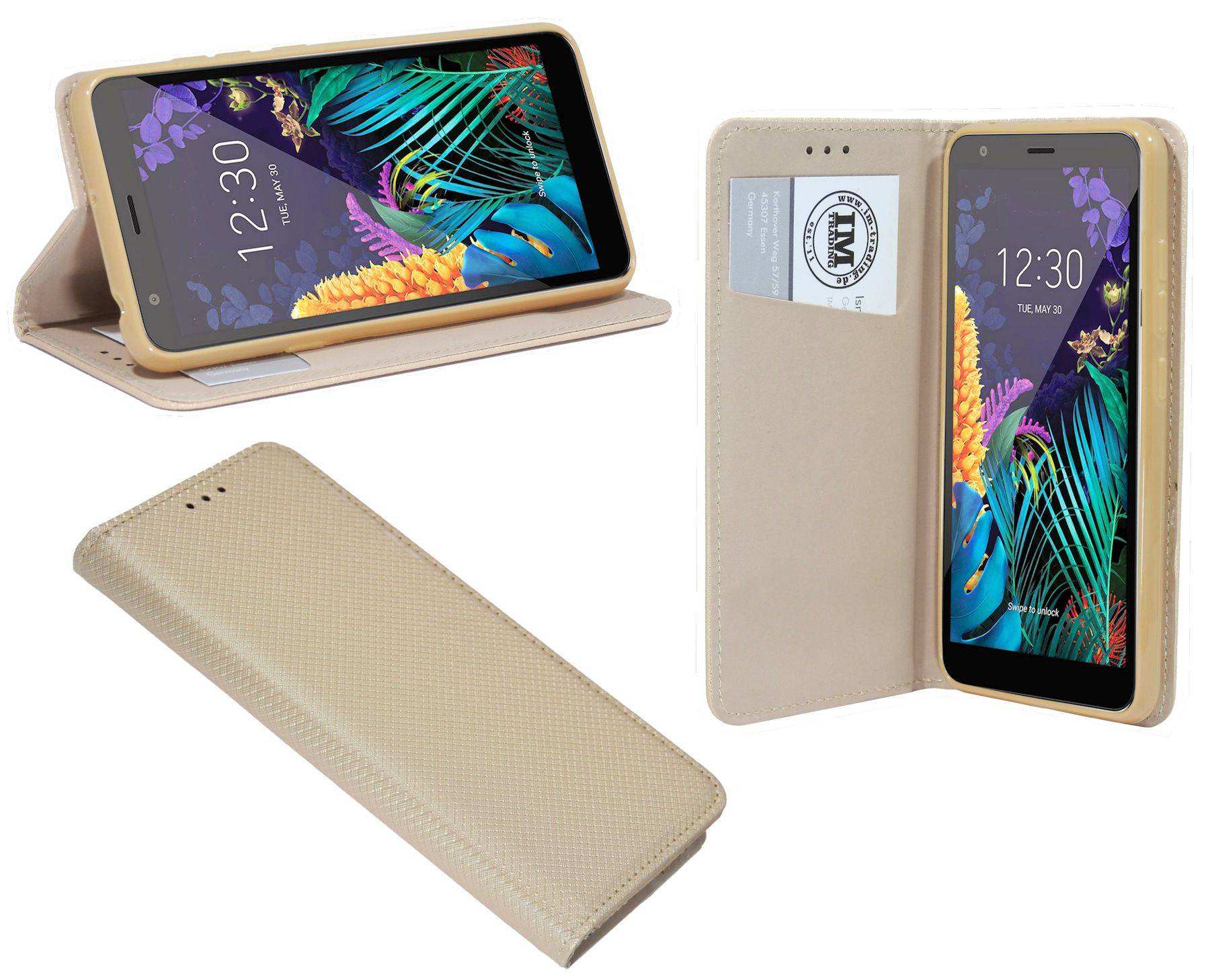cofi1453® Buch Tasche "Smart" kompatibel mit LG K20 (2019) Handy Hülle Etui Brieftasche Schutzhülle mit Standfunktion, Kartenfach Gold