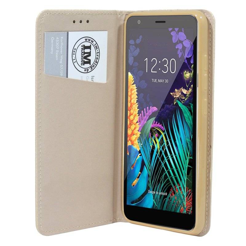 cofi1453® Buch Tasche "Smart" kompatibel mit LG K20 (2019) Handy Hülle Etui Brieftasche Schutzhülle mit Standfunktion, Kartenfach Gold