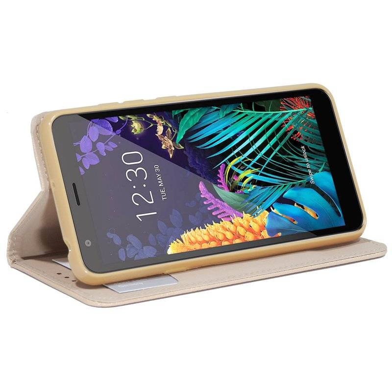 cofi1453® Buch Tasche "Smart" kompatibel mit LG K20 (2019) Handy Hülle Etui Brieftasche Schutzhülle mit Standfunktion, Kartenfach Gold