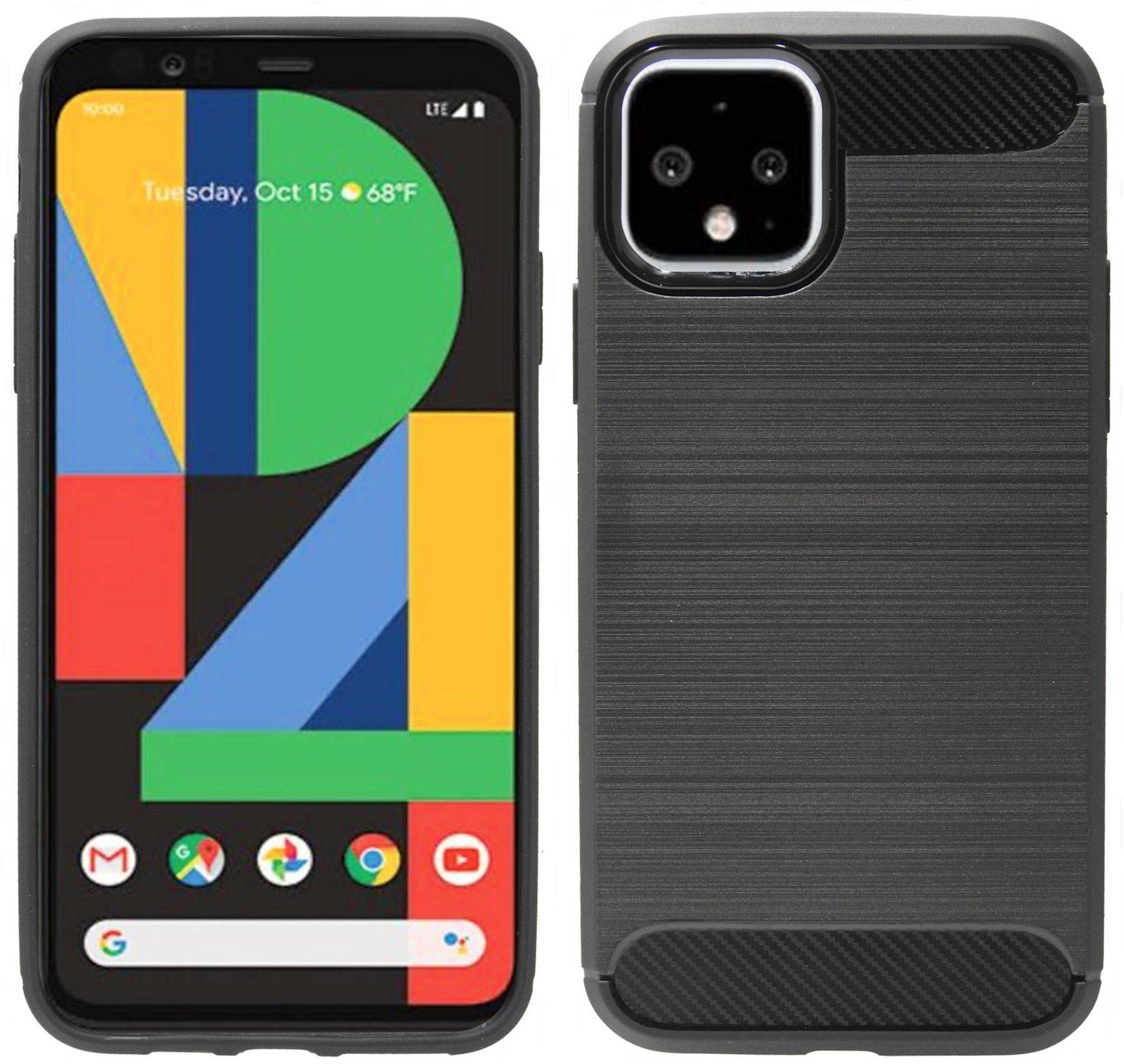 cofi1453® Silikon Hülle Bumper Carbon kompatibel mit GOOGLE PIXEL 4 Case TPU Soft Handyhülle Cover Schutzhülle Schwarz