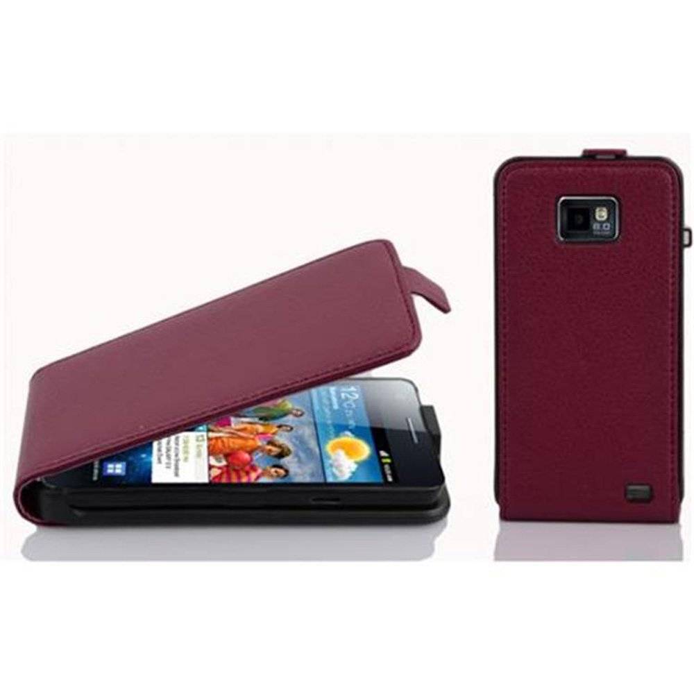 Cadorabo Hülle für Samsung Galaxy S2 / S2 PLUS Hülle in BORDEAUX LILA - Handyhülle im Flip Design aus strukturiertem Textilleder - Case Cover Schu