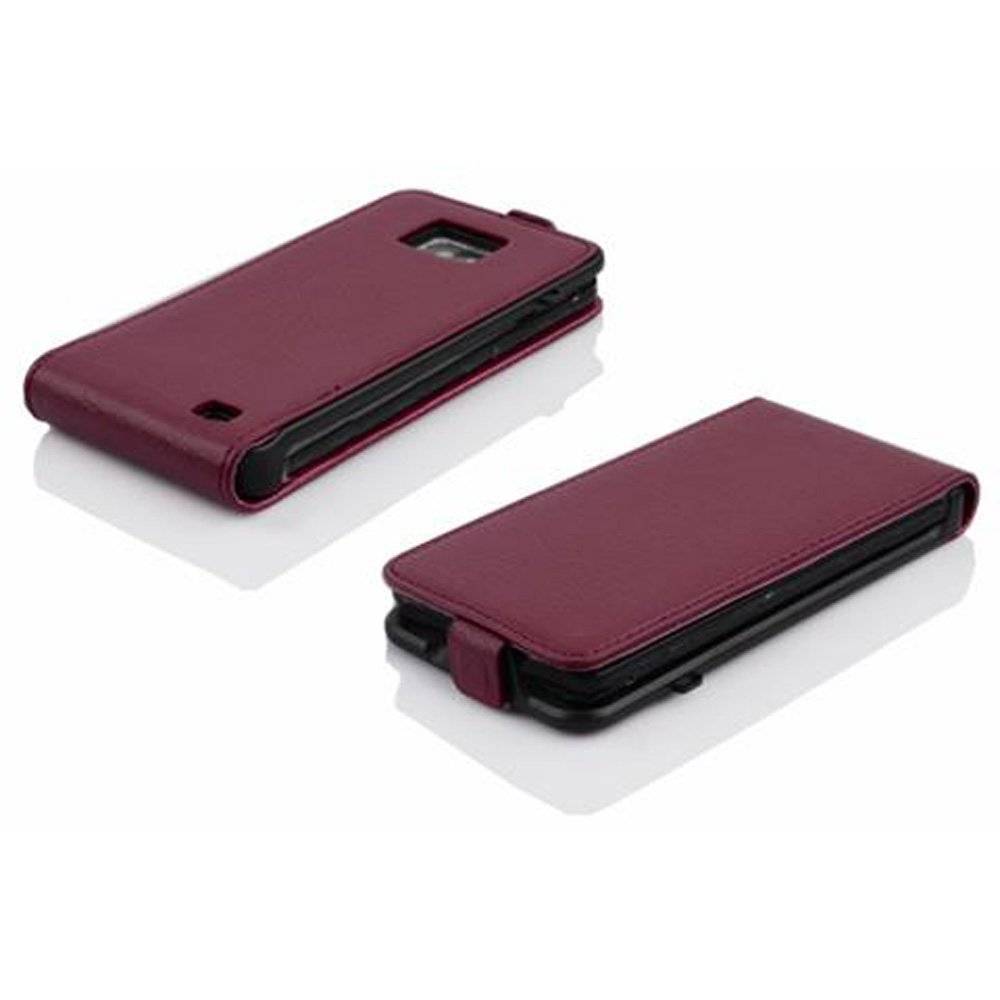 Cadorabo Hülle für Samsung Galaxy S2 / S2 PLUS Hülle in BORDEAUX LILA - Handyhülle im Flip Design aus strukturiertem Textilleder - Case Cover Schu