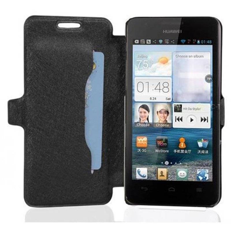 Cadorabo Hülle für Huawei ASCEND G520 / G525 - Hülle in ICY SCHWARZ – mit Standfunktion und Kartenfach im Ultra Slim Design