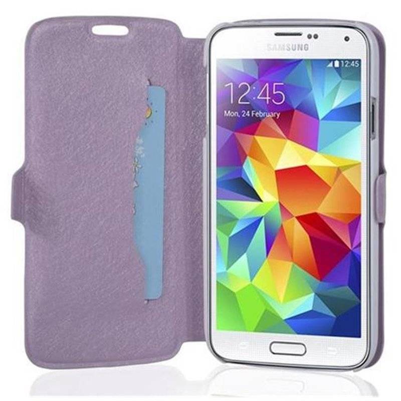Cadorabo Hülle für Samsung Galaxy S5 / S5 NEO - Hülle in ICY FLIEDER – mit Standfunktion und Kartenfach im Ultra Slim Design