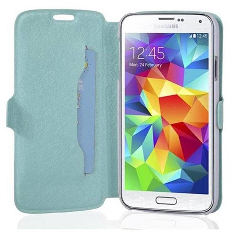 Cadorabo Hülle für Samsung Galaxy S5 / S5 NEO - Hülle in ICY BLAU – mit Standfunktion und Kartenfach im Ultra Slim Design