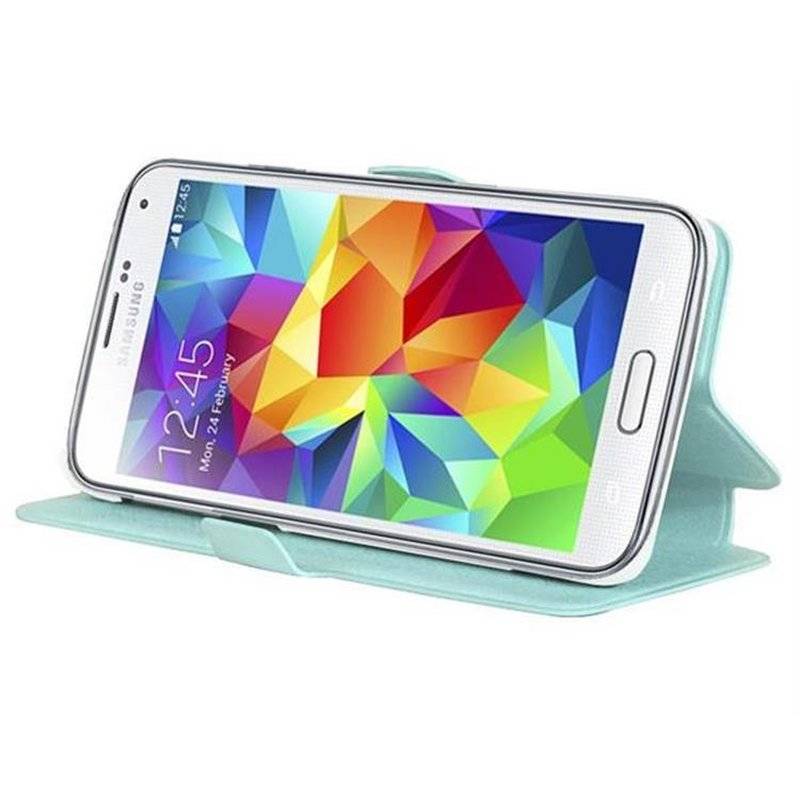 Cadorabo Hülle für Samsung Galaxy S5 / S5 NEO - Hülle in ICY BLAU – mit Standfunktion und Kartenfach im Ultra Slim Design