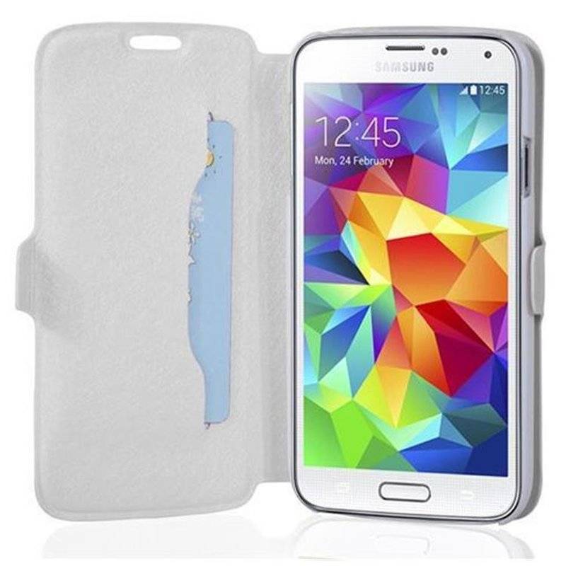 Cadorabo Hülle für Samsung Galaxy S5 / S5 NEO - Hülle in ICY WEIß – mit Standfunktion und Kartenfach im Ultra Slim Design