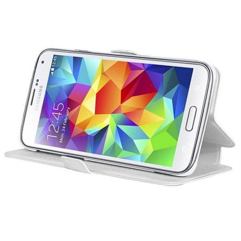 Cadorabo Hülle für Samsung Galaxy S5 / S5 NEO - Hülle in ICY WEIß – mit Standfunktion und Kartenfach im Ultra Slim Design