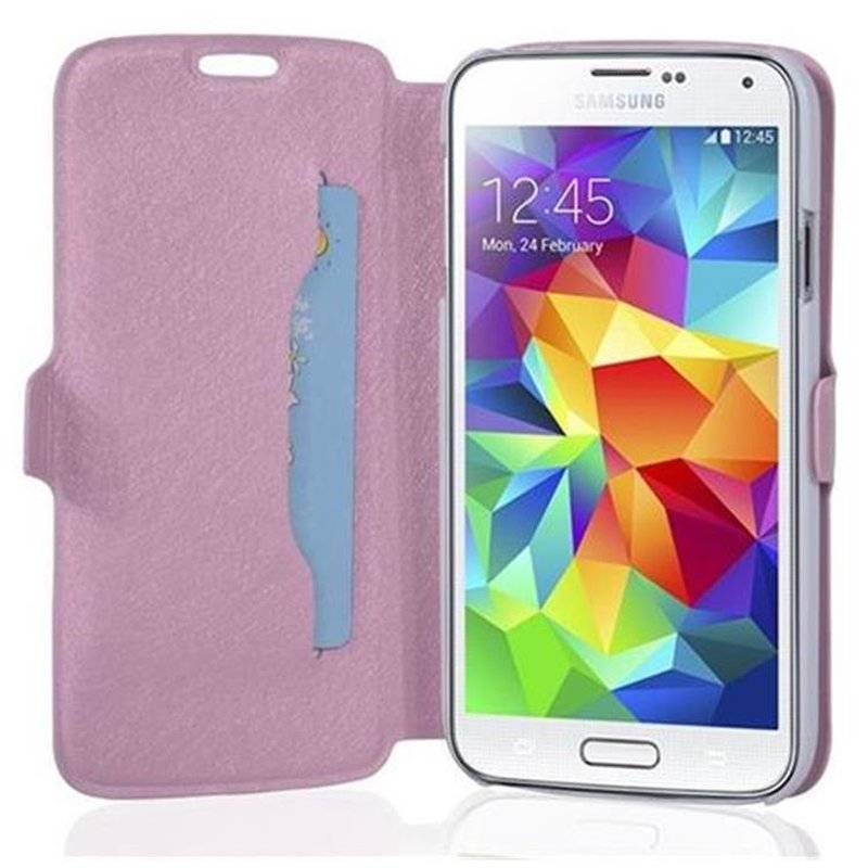 Cadorabo Hülle für Samsung Galaxy S5 / S5 NEO - Hülle in ICY ROSE – mit Standfunktion und Kartenfach im Ultra Slim Design