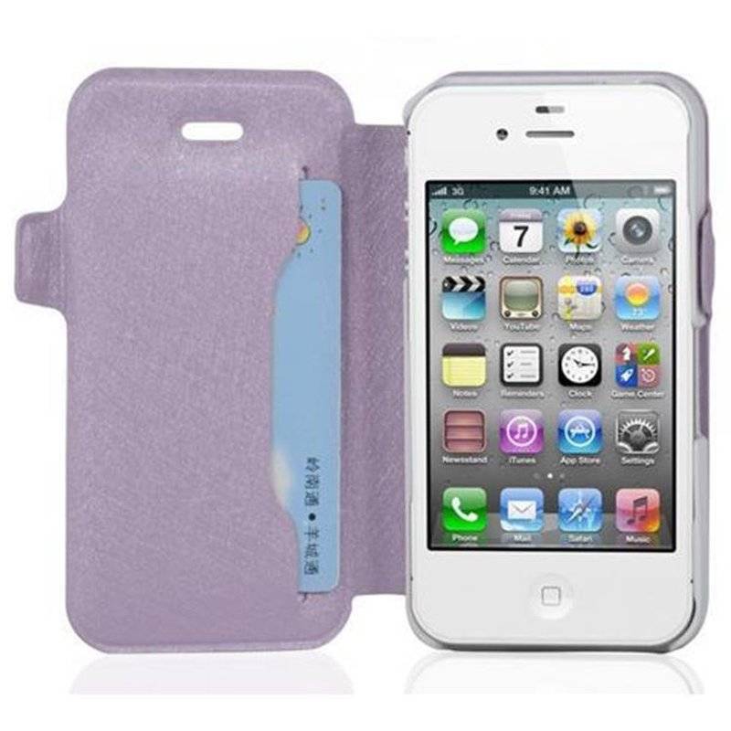 Cadorabo Hülle für Apple iPhone 4 / iPhone 4S - Hülle in ICY FLIEDER – mit Standfunktion und Kartenfach im Ultra Slim Design