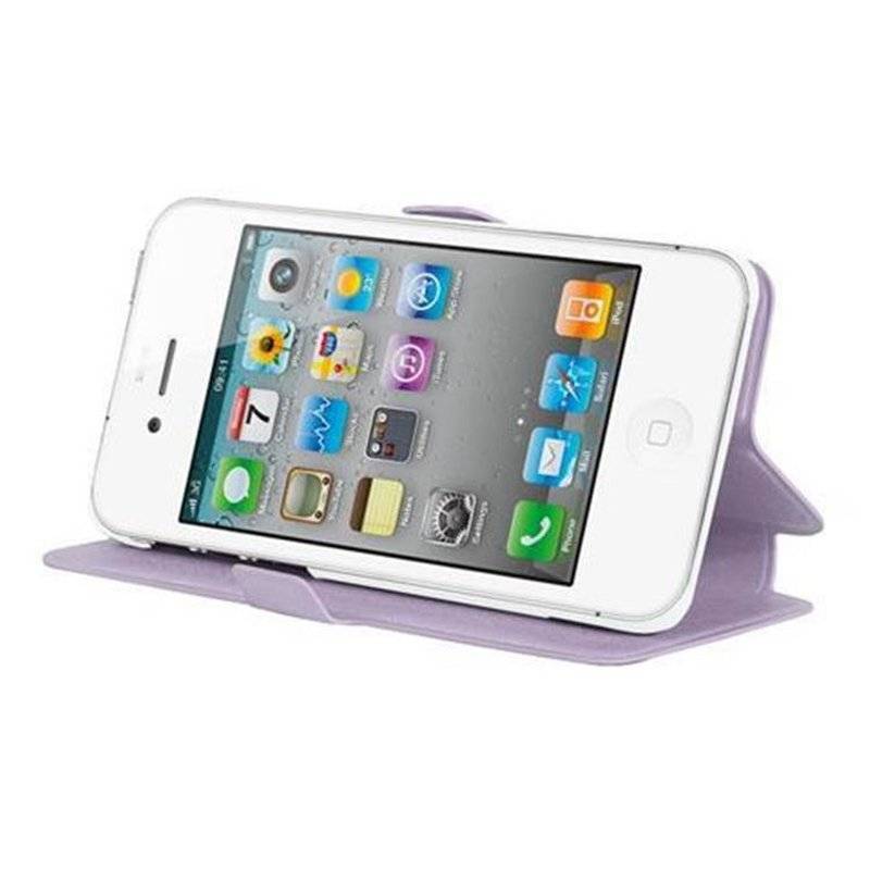 Cadorabo Hülle für Apple iPhone 4 / iPhone 4S - Hülle in ICY FLIEDER – mit Standfunktion und Kartenfach im Ultra Slim Design